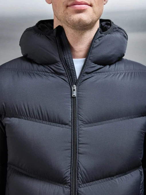 Chevron Puffer Jacket - Black