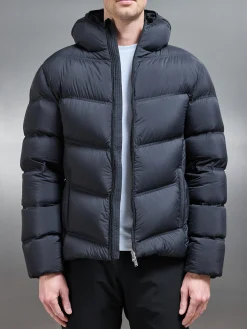 Chevron Puffer Jacket - Black