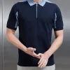 Colour Block Zip Polo Shirt - Navy