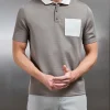 Contrast Pocket Polo Shirt - Taupe Off White