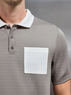 Contrast Pocket Polo Shirt - Taupe Off White