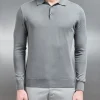 Cotton & Silk Long Sleeve Button Polo Shirt - Sage