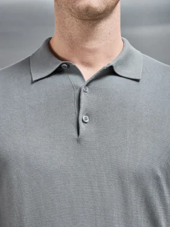 Cotton & Silk Long Sleeve Button Polo Shirt - Sage