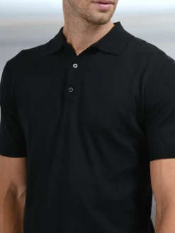 Cotton and Silk Polo Shirt - Black