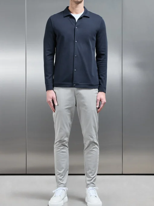 Cotton Jersey Popper Overshirt - Navy