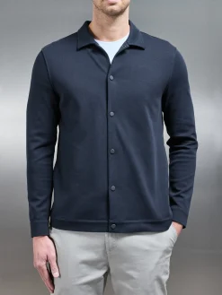 Cotton Jersey Popper Overshirt - Navy