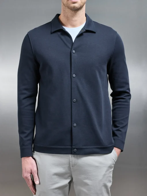 Cotton Jersey Popper Overshirt - Navy