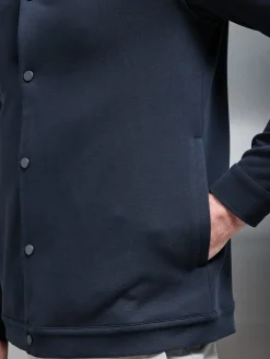 Cotton Jersey Popper Overshirt - Navy