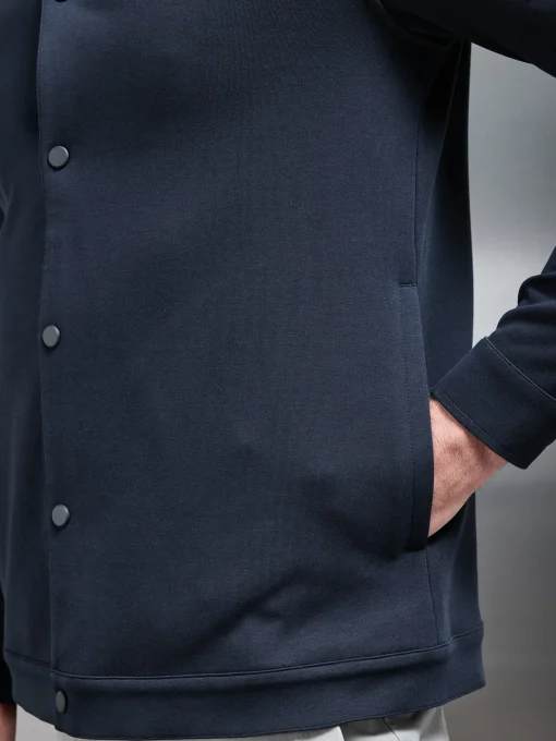 Cotton Jersey Popper Overshirt - Navy