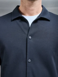 Cotton Jersey Popper Overshirt - Navy