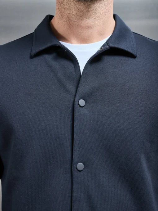 Cotton Jersey Popper Overshirt - Navy