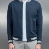 Cotton Jersey Varsity Jacket - Navy