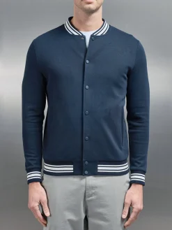 Cotton Jersey Varsity Jacket - Navy