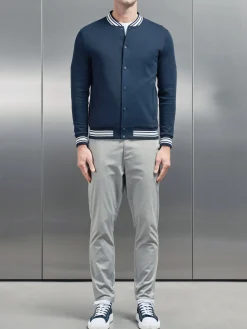 Cotton Jersey Varsity Jacket - Navy