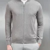 Cotton Knitted Bomber Jacket - Taupe Marl