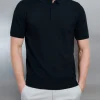 Cotton Knitted Button Polo Shirt - Black