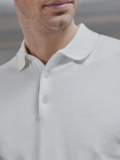 Cotton Knitted Button Polo Shirt - White
