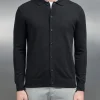 Cotton Knitted Button Through Shirt - Black