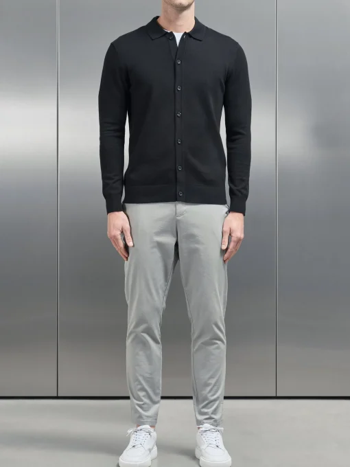 Cotton Knitted Button Through Shirt - Black