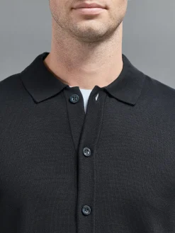 Cotton Knitted Button Through Shirt - Black