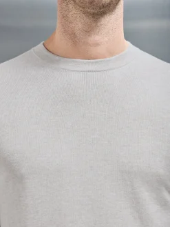 Cotton Knitted Crew Neck Sweatshirt - Oatmeal