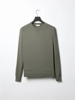Cotton Knitted Crew Neck Sweatshirt - Sage