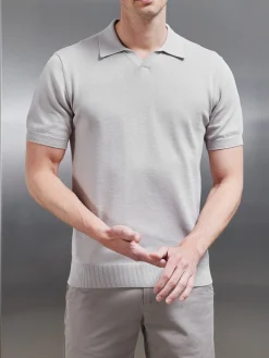 Cotton Knitted Revere Collar Polo Shirt - Stone