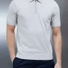 Cotton Knitted Zip Polo Shirt - Oatmeal
