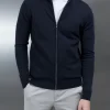 Cotton Knitted Zip Through Jacket - Navy