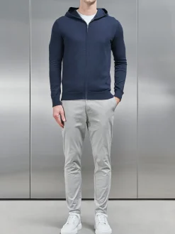 Cotton Knitted Zip Through Hoodie - Navy