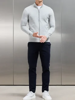 Cotton Knitted Zip Through Jacket - Marl Grey