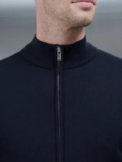 Cotton Knitted Zip Through Jacket - Navy