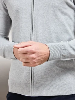 Cotton Knitted Zip Through Jacket - Marl Grey