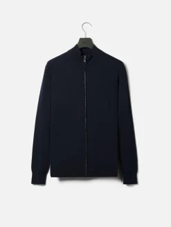 Cotton Knitted Zip Through Jacket - Navy