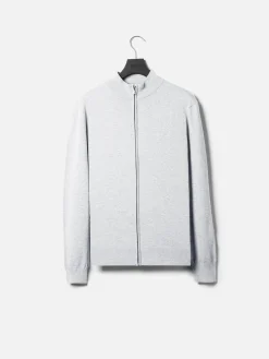 Cotton Knitted Zip Through Jacket - Marl Grey