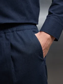 Cotton Linen Drawstring Trouser - Navy
