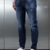 Distressed Denim Jeans - Dark Blue