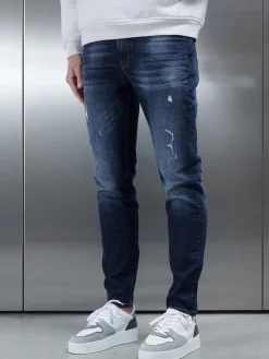 Distressed Denim Jeans - Dark Blue