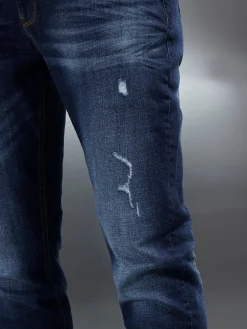 Distressed Denim Jeans - Dark Blue