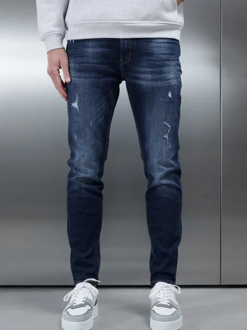 Distressed Denim Jeans - Dark Blue
