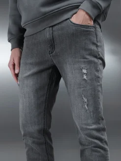 Distressed Denim Jeans - Grey Wash