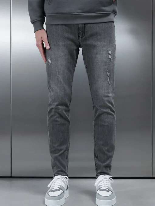 Distressed Denim Jeans - Grey Wash
