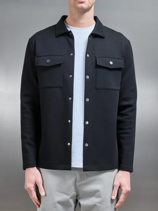 Interlock Jersey Pocket Popper Overshirt - Black