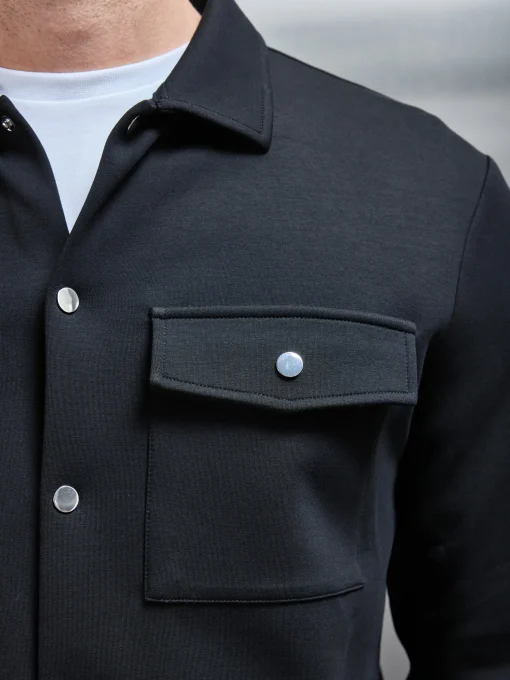 Interlock Jersey Pocket Popper Overshirt - Black