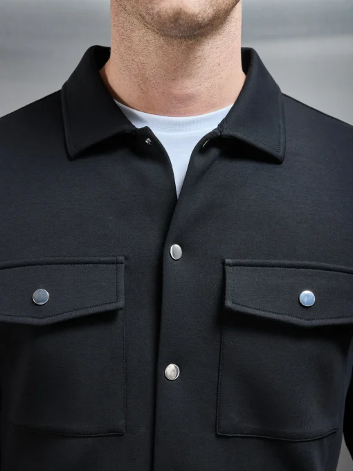 Interlock Jersey Pocket Popper Overshirt - Black