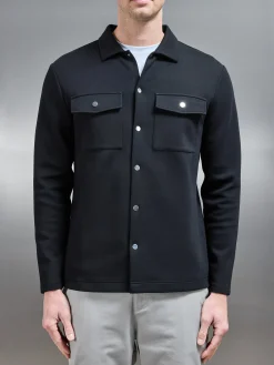 Interlock Jersey Pocket Popper Overshirt - Black
