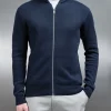Knitted Zip Through Hoodie - Navy