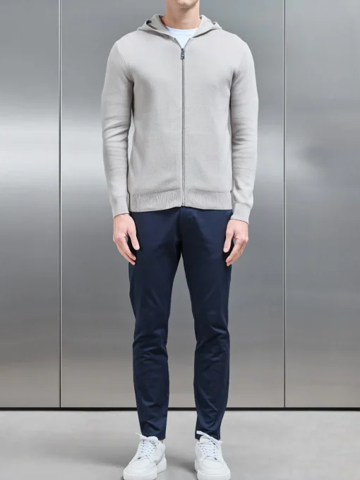 Knitted Zip Through Hoodie - Stone