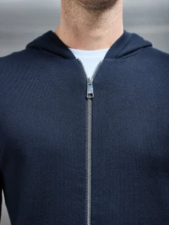 Knitted Zip Through Hoodie - Navy