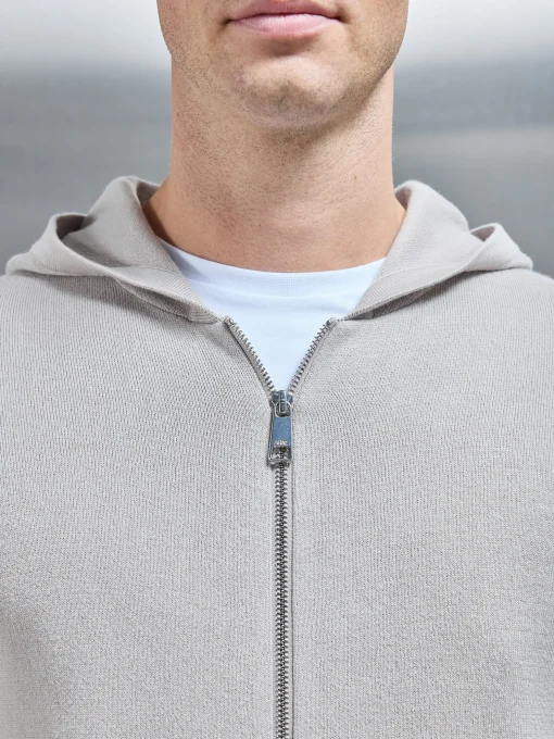 Knitted Zip Through Hoodie - Stone
